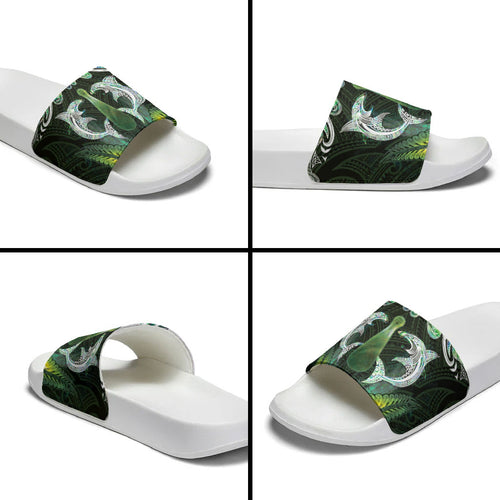 New Zealand Mere Pounamu Weapon Slide Sandals Aotearoa Mango Paua Shell Maori Pattern