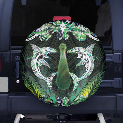 New Zealand Mere Pounamu Weapon Spare Tire Cover Aotearoa Mango Paua Shell Maori Pattern