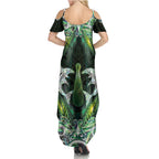 New Zealand Mere Pounamu Weapon Summer Maxi Dress Aotearoa Mango Paua Shell Maori Pattern