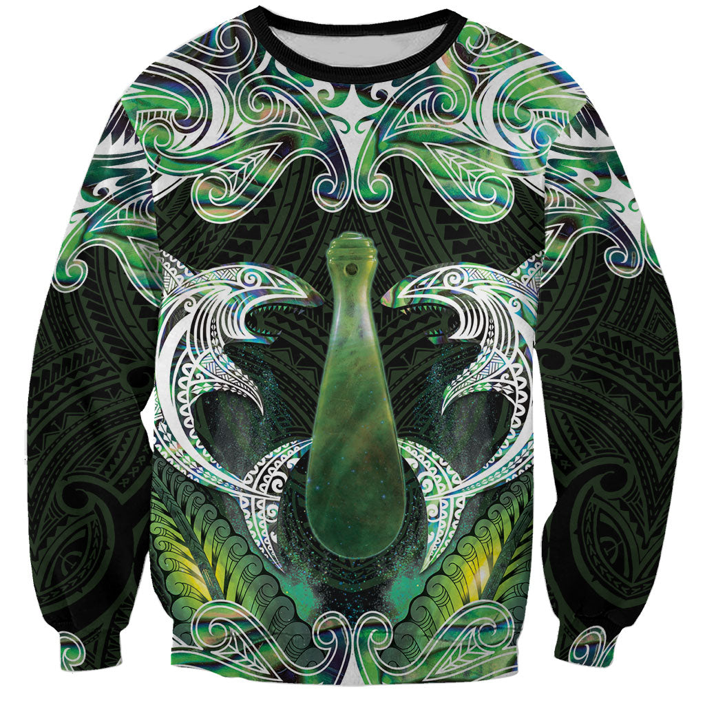 New Zealand Mere Pounamu Weapon Sweatshirt Aotearoa Mango Paua Shell Maori Pattern