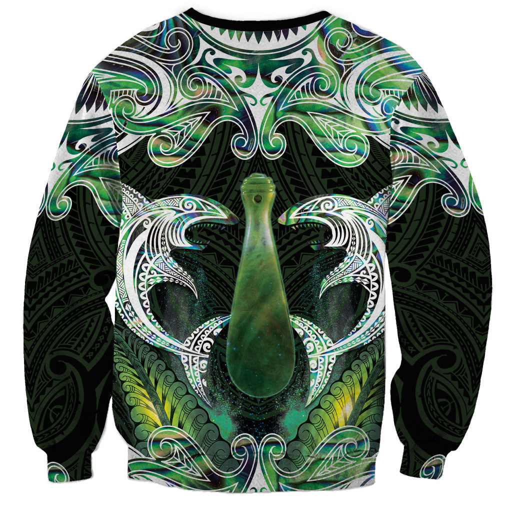 New Zealand Mere Pounamu Weapon Sweatshirt Aotearoa Mango Paua Shell Maori Pattern