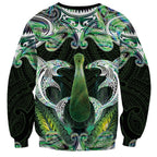 New Zealand Mere Pounamu Weapon Sweatshirt Aotearoa Mango Paua Shell Maori Pattern