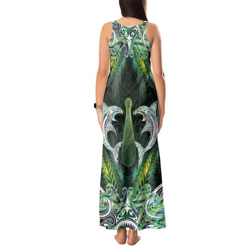 New Zealand Mere Pounamu Weapon Tank Maxi Dress Aotearoa Mango Paua Shell Maori Pattern