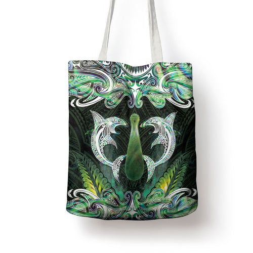 New Zealand Mere Pounamu Weapon Tote Bag Aotearoa Mango Paua Shell Maori Pattern