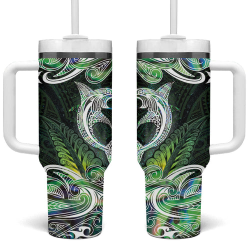 New Zealand Mere Pounamu Weapon Tumbler With Handle Aotearoa Mango Paua Shell Maori Pattern