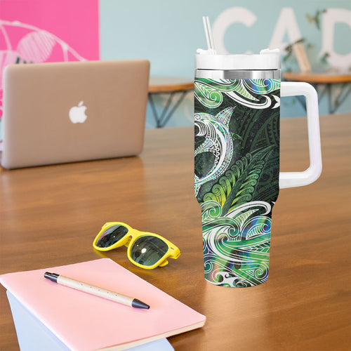 New Zealand Mere Pounamu Weapon Tumbler With Handle Aotearoa Mango Paua Shell Maori Pattern