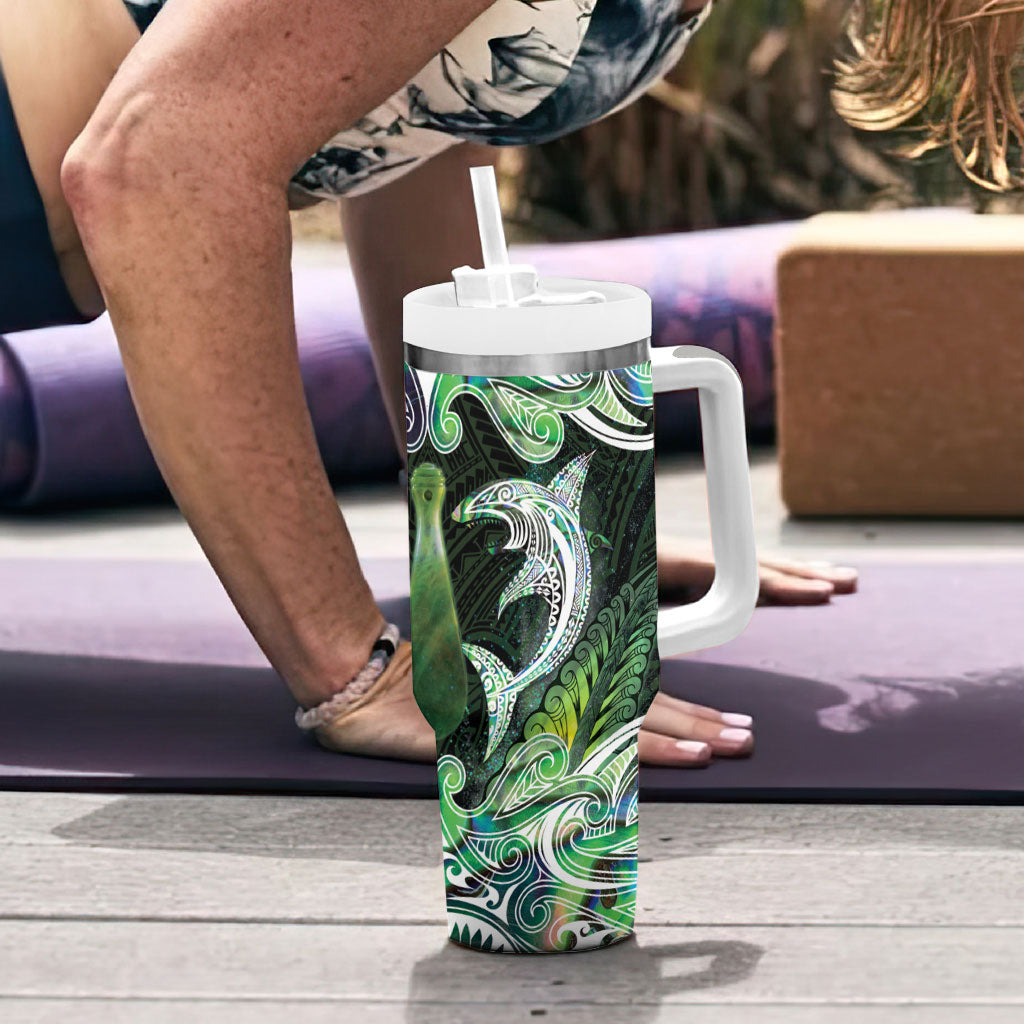 New Zealand Mere Pounamu Weapon Tumbler With Handle Aotearoa Mango Paua Shell Maori Pattern