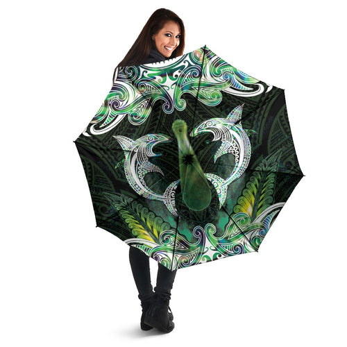 New Zealand Mere Pounamu Weapon Umbrella Aotearoa Mango Paua Shell Maori Pattern