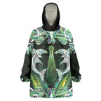 New Zealand Mere Pounamu Weapon Wearable Blanket Hoodie Aotearoa Mango Paua Shell Maori Pattern