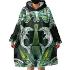 New Zealand Mere Pounamu Weapon Wearable Blanket Hoodie Aotearoa Mango Paua Shell Maori Pattern