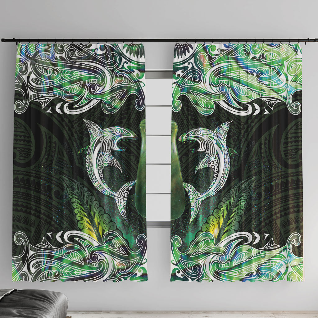 New Zealand Mere Pounamu Weapon Window Curtain Aotearoa Mango Paua Shell Maori Pattern