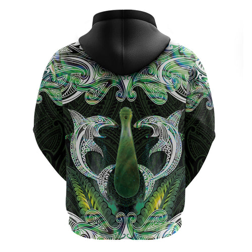 New Zealand Mere Pounamu Weapon Zip Hoodie Aotearoa Mango Paua Shell Maori Pattern