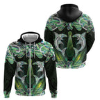 New Zealand Mere Pounamu Weapon Zip Hoodie Aotearoa Mango Paua Shell Maori Pattern