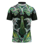 New Zealand Mere Pounamu Weapon Zipper Polo Shirt Aotearoa Mango Paua Shell Maori Pattern