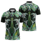New Zealand Mere Pounamu Weapon Zipper Polo Shirt Aotearoa Mango Paua Shell Maori Pattern
