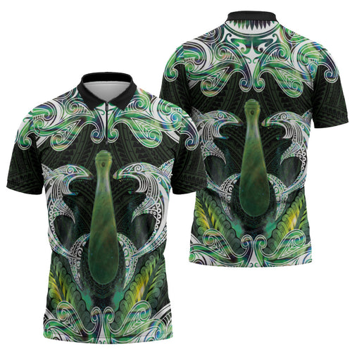 New Zealand Mere Pounamu Weapon Zipper Polo Shirt Aotearoa Mango Paua Shell Maori Pattern
