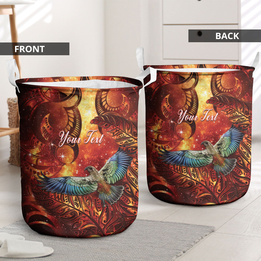 New Zealand Kea Bird Matariki Personalised Laundry Basket Silver Fern Maori Pattern