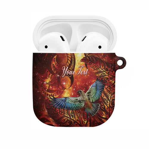 New Zealand Kea Bird Matariki Personalised AirPods Case Silver Fern Maori Pattern