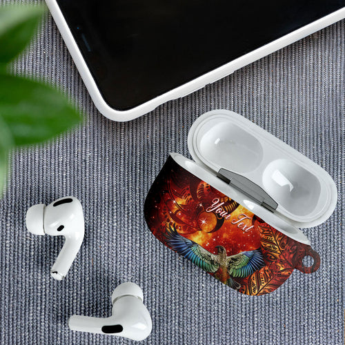 New Zealand Kea Bird Matariki Personalised AirPods Case Silver Fern Maori Pattern
