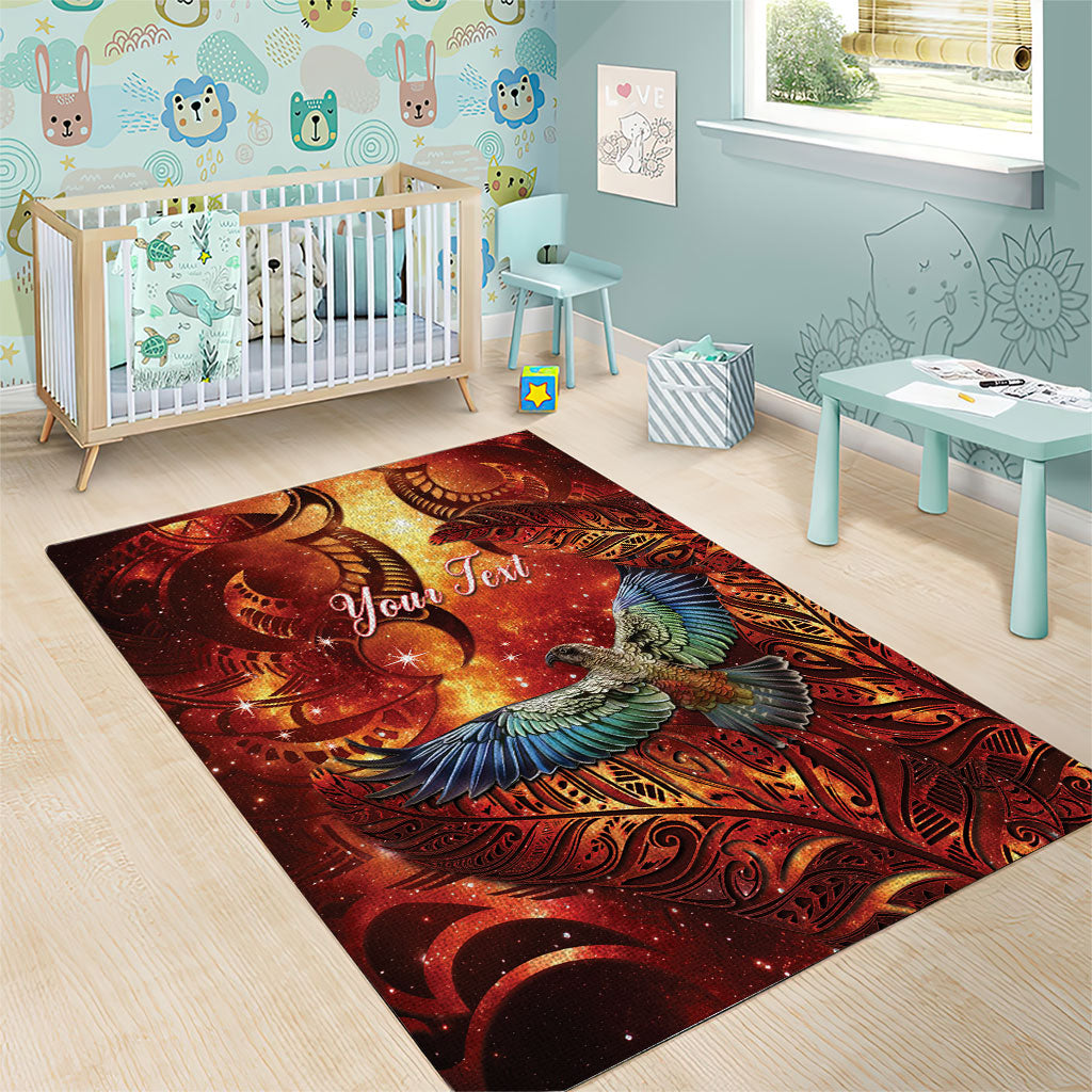 New Zealand Kea Bird Matariki Personalised Area Rug Silver Fern Maori Pattern