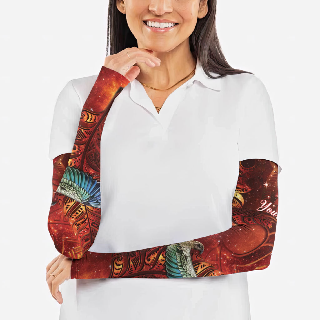 New Zealand Kea Bird Matariki Personalised Arm Sleeves Silver Fern Maori Pattern
