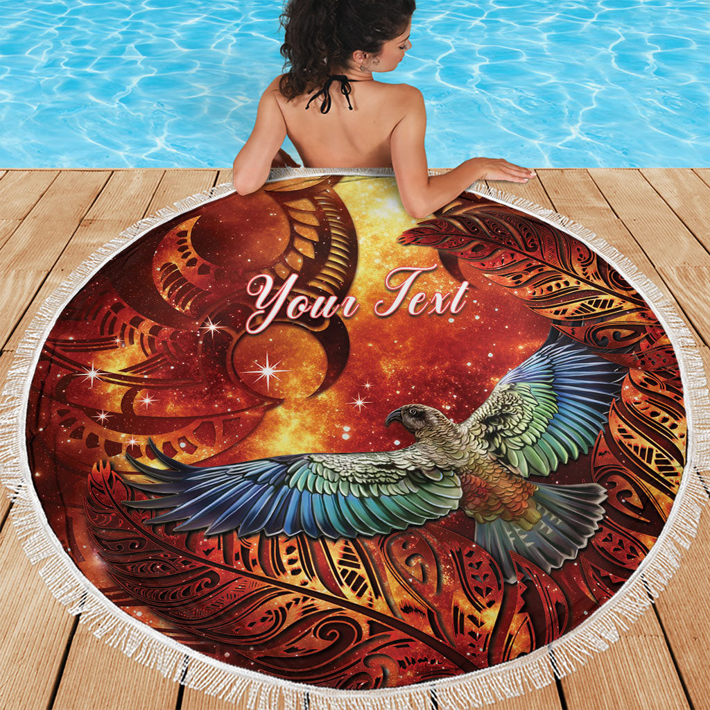 New Zealand Kea Bird Matariki Personalised Beach Blanket Silver Fern Maori Pattern