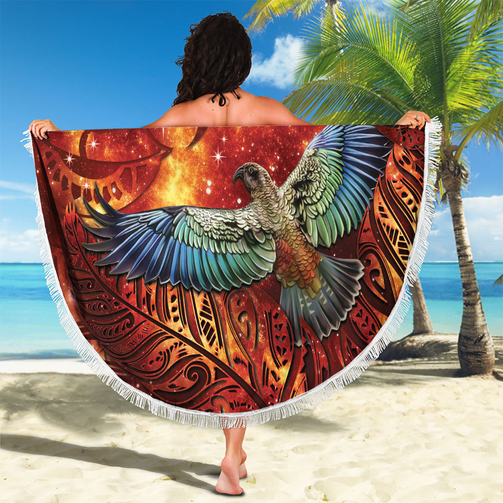 New Zealand Kea Bird Matariki Personalised Beach Blanket Silver Fern Maori Pattern
