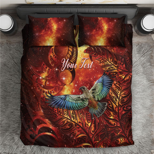 New Zealand Kea Bird Matariki Personalised Bedding Set Silver Fern Maori Pattern
