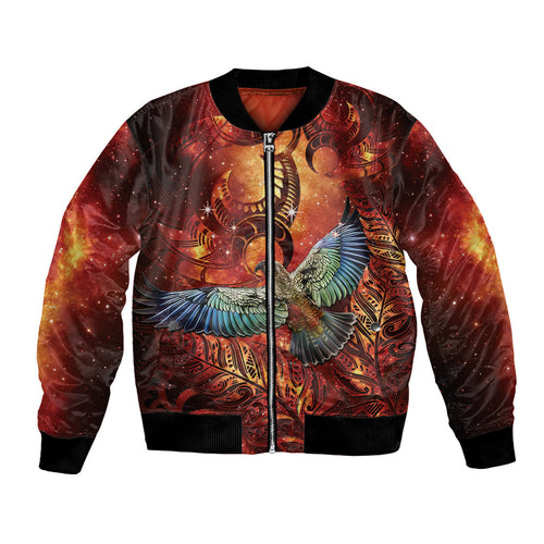 New Zealand Kea Bird Matariki Personalised Bomber Jacket Silver Fern Maori Pattern