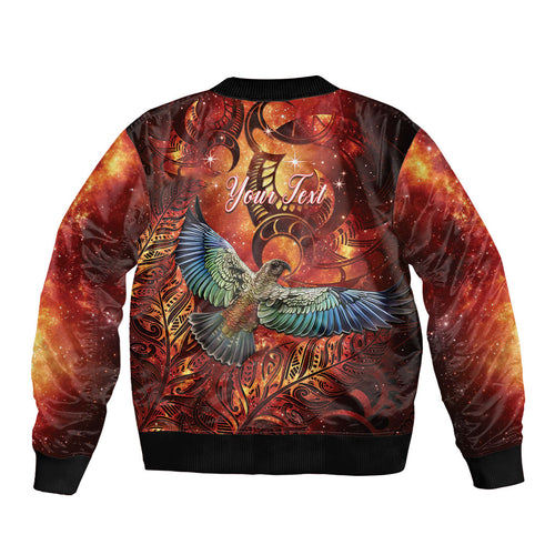 New Zealand Kea Bird Matariki Personalised Bomber Jacket Silver Fern Maori Pattern