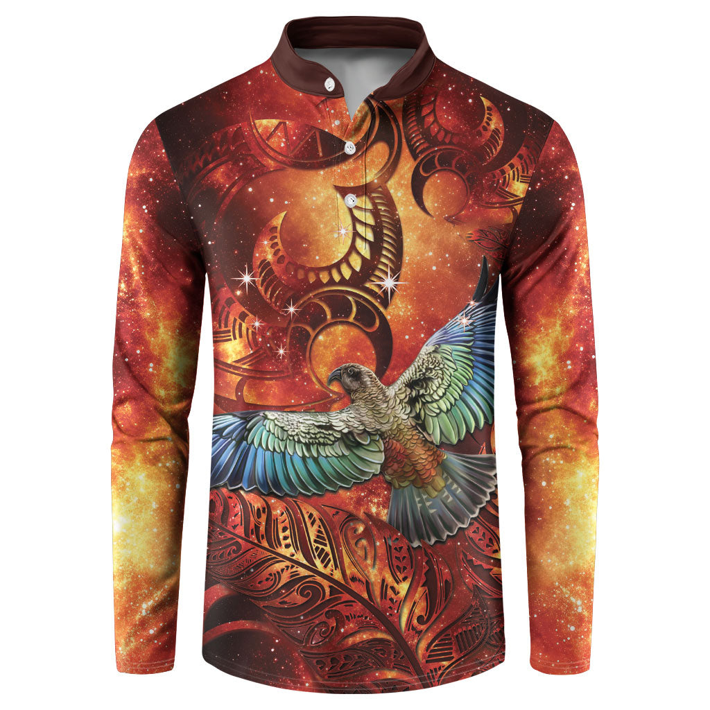 New Zealand Kea Bird Matariki Personalised Button Sweatshirt Silver Fern Maori Pattern
