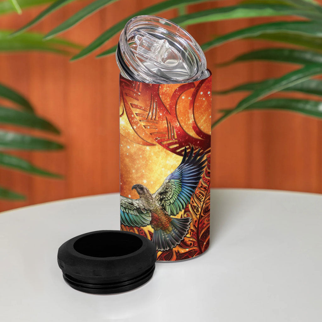 New Zealand Kea Bird Matariki Personalised 4 in 1 Can Cooler Tumbler Silver Fern Maori Pattern