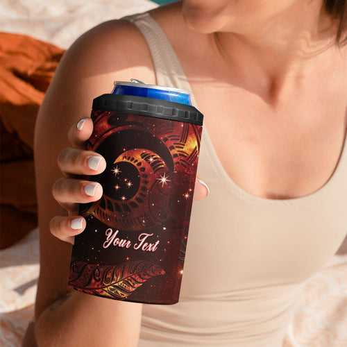 New Zealand Kea Bird Matariki Personalised 4 in 1 Can Cooler Tumbler Silver Fern Maori Pattern