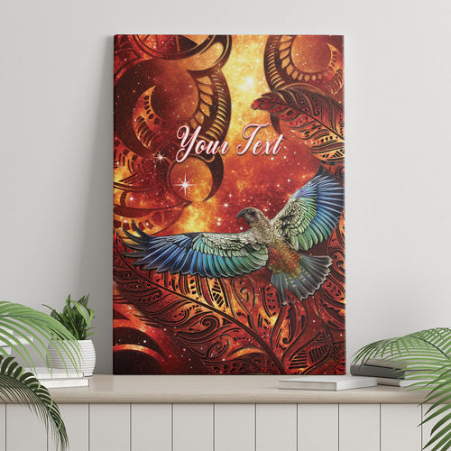 New Zealand Kea Bird Matariki Personalised Canvas Wall Art Silver Fern Maori Pattern