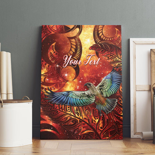 New Zealand Kea Bird Matariki Personalised Canvas Wall Art Silver Fern Maori Pattern