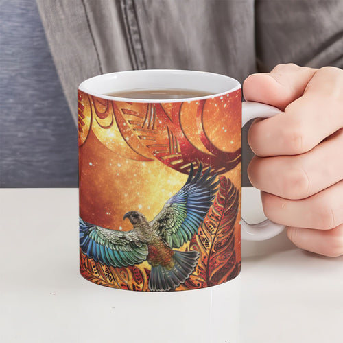 New Zealand Kea Bird Matariki Personalised Ceramic Mug Silver Fern Maori Pattern