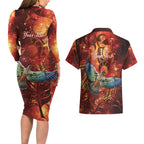 New Zealand Kea Bird Matariki Personalised Couples Matching Long Sleeve Bodycon Dress and Hawaiian Shirt Silver Fern Maori Pattern