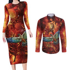New Zealand Kea Bird Matariki Personalised Couples Matching Long Sleeve Bodycon Dress and Long Sleeve Button Shirt Silver Fern Maori Pattern