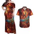 New Zealand Kea Bird Matariki Personalised Couples Matching Off Shoulder Maxi Dress and Hawaiian Shirt Silver Fern Maori Pattern