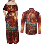 New Zealand Kea Bird Matariki Personalised Couples Matching Off Shoulder Maxi Dress and Long Sleeve Button Shirt Silver Fern Maori Pattern