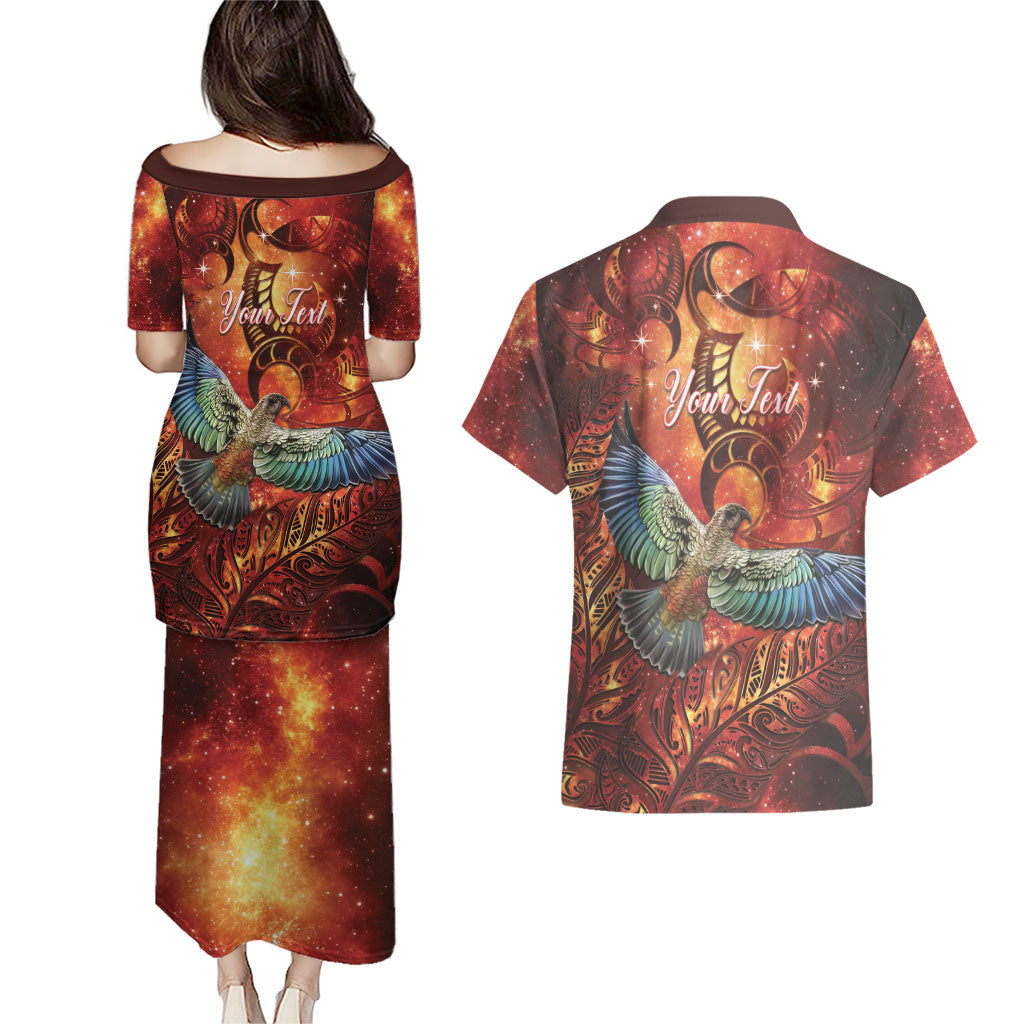 New Zealand Kea Bird Matariki Personalised Couples Matching Puletasi and Hawaiian Shirt Silver Fern Maori Pattern