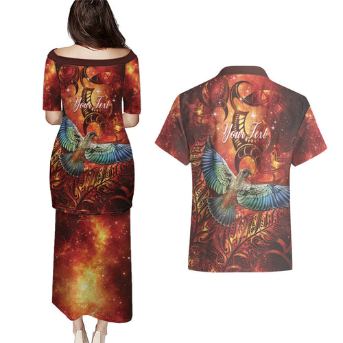 New Zealand Kea Bird Matariki Personalised Couples Matching Puletasi and Hawaiian Shirt Silver Fern Maori Pattern
