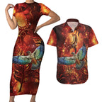 New Zealand Kea Bird Matariki Personalised Couples Matching Short Sleeve Bodycon Dress and Hawaiian Shirt Silver Fern Maori Pattern