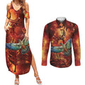 New Zealand Kea Bird Matariki Personalised Couples Matching Summer Maxi Dress and Long Sleeve Button Shirt Silver Fern Maori Pattern