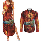 New Zealand Kea Bird Matariki Personalised Couples Matching Summer Maxi Dress and Long Sleeve Button Shirt Silver Fern Maori Pattern