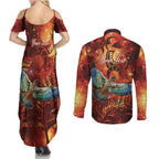 New Zealand Kea Bird Matariki Personalised Couples Matching Summer Maxi Dress and Long Sleeve Button Shirt Silver Fern Maori Pattern