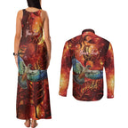 New Zealand Kea Bird Matariki Personalised Couples Matching Tank Maxi Dress and Long Sleeve Button Shirt Silver Fern Maori Pattern