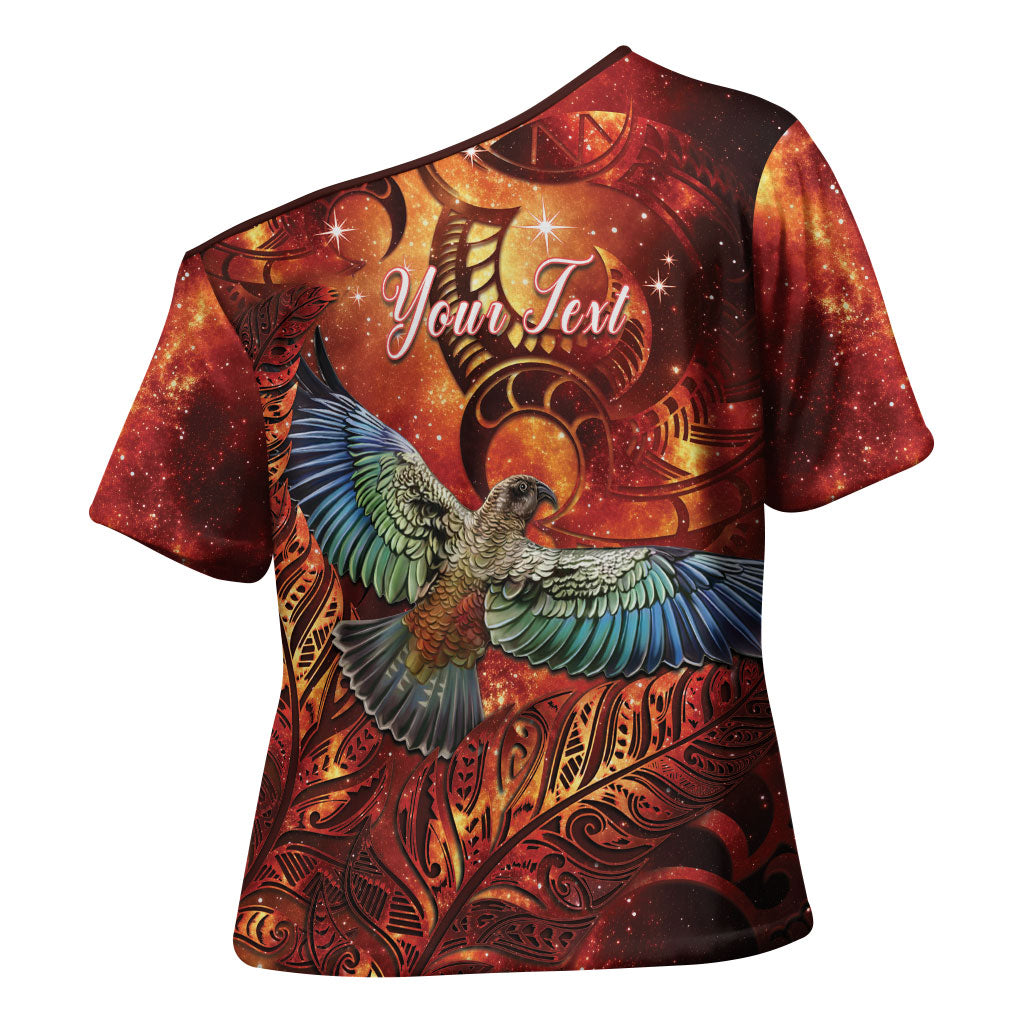 New Zealand Kea Bird Matariki Personalised Cross Shoulder Shirt Silver Fern Maori Pattern