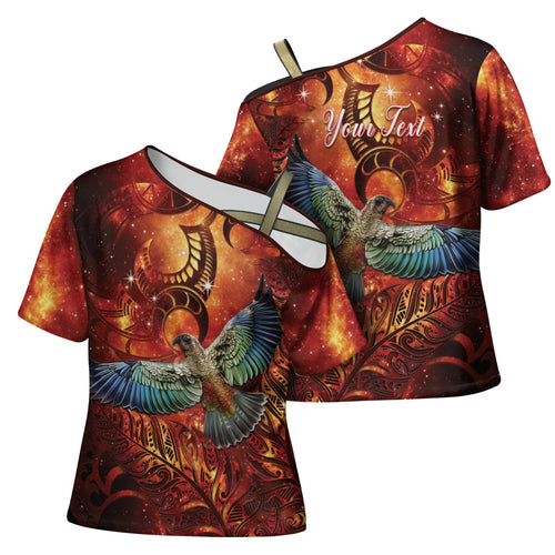New Zealand Kea Bird Matariki Personalised Cross Shoulder Shirt Silver Fern Maori Pattern