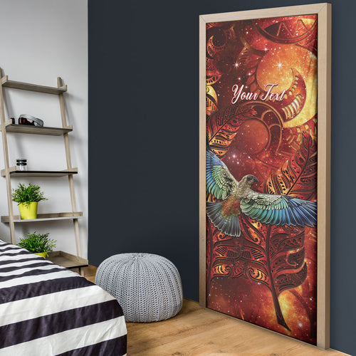 New Zealand Kea Bird Matariki Personalised Door Cover Silver Fern Maori Pattern
